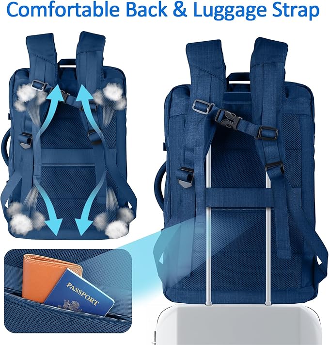 AREYTECO 60L Big Capacity Carry On Laptop Backpack Large Travel Backpack for Men, Expandable Water Resistant Overnight Weekender Luggage Gym Daypack Rucksack Traveling Backpack, Traveler Gifts, Blue