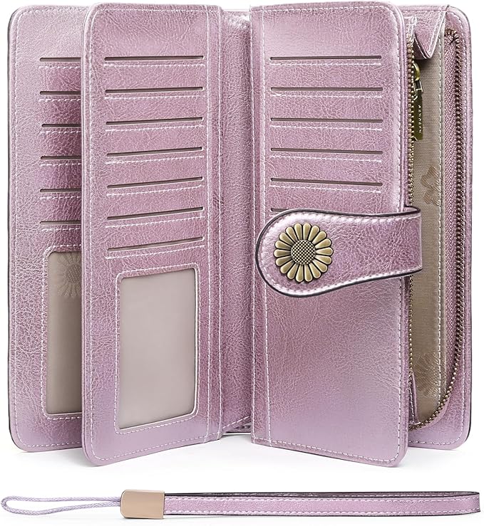 SENDEFN Wallets for Women Leather Credit Card Holder with RFID Blocking Large Capacity Wristlet | with RFID Blocking, Large Capacity, Wristlet, with RFID Blocking, Large Capacity, Wristlet