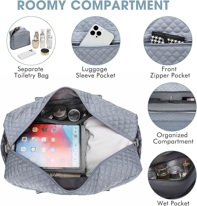 Large Women Travel Duffle Bag, Weekender Bags for Women with Shoe Compartment, Carry on Overnight Bag with Toiletry Bag, Gym Duffel Bag with Wet Pocket, Hospital Bags for Labor and Delivery 3 PCS Set