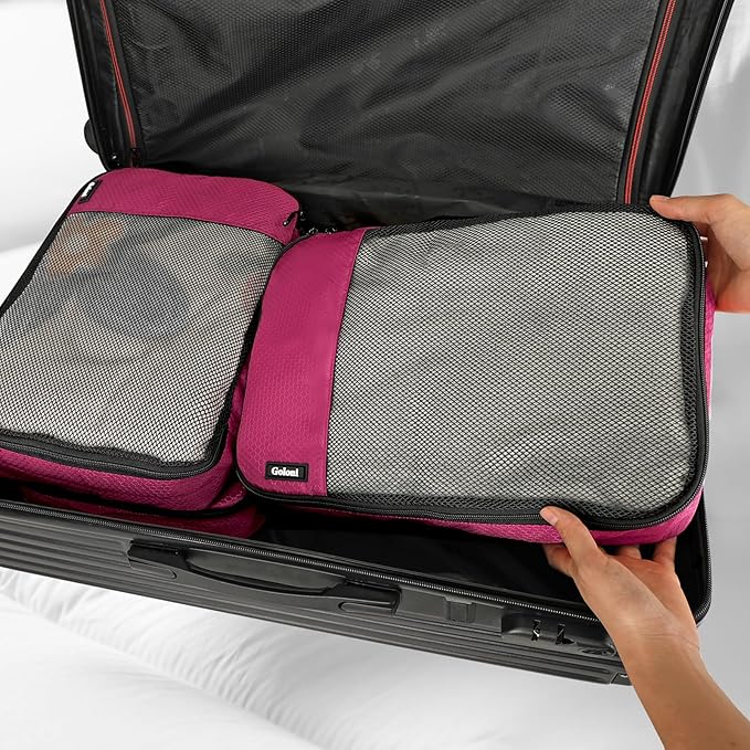 Packing Cubes for Travel Essentials,4 Set Packing Cubes for Suitcases,Lightweight Mesh Luggage Organizer Bag,Pink