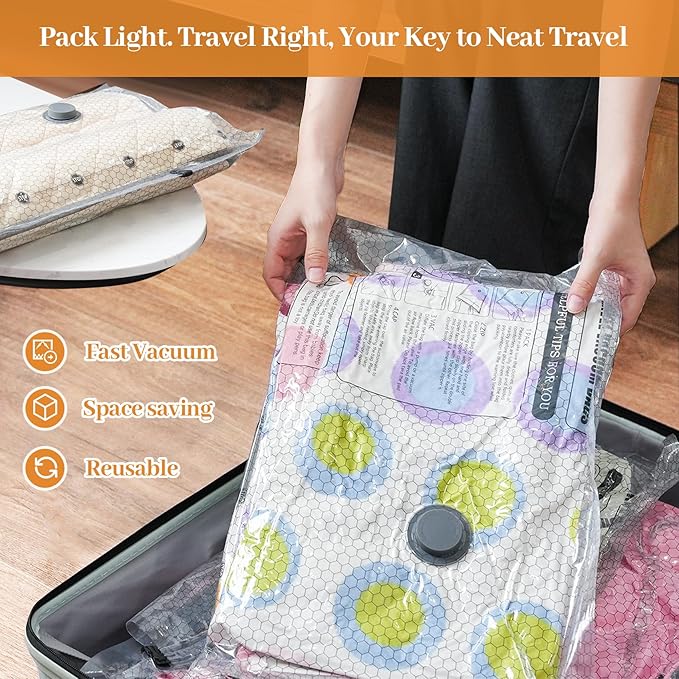 Travel Vacuum Seal Bags for Clothing with Portable Electric Pump, 9 Pack Space Saver Vacuum Storage Bag, Compression Packing Bag for Clothes Luggage & Suitcase, Cruise Vacation & Home Essentials