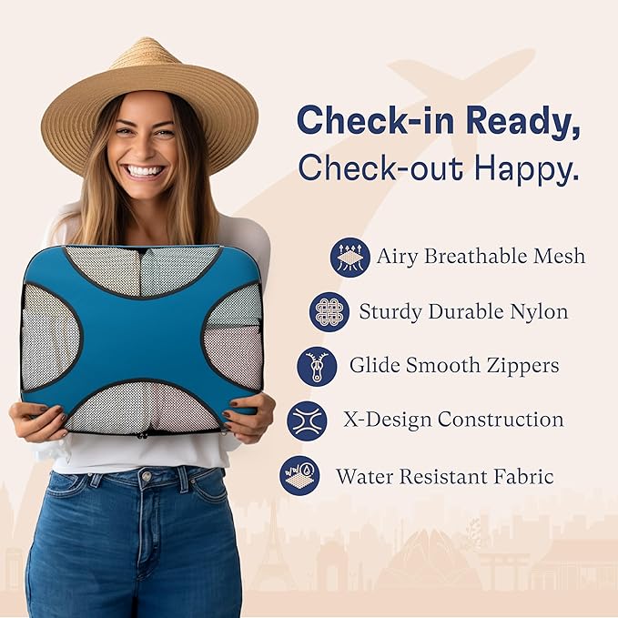 Shacke Packing Cubes for Travel 5 Set - Compression Luggage Organizer Bags - Versatile Travel Organizer for Women and Men - Optimized Packing Bags - Travel Essentials (Gentlemen's Blue)