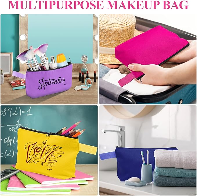 Frienda 40 Pack Canvas Makeup Bags Bulk Cosmetic Bags with Bottom Travel Canvas Zipper Pouch Multi Purpose Blank for Women Purse Toiletry Pencil DIY Craft, 10 Colors(10 x 5 x 2 Inch)