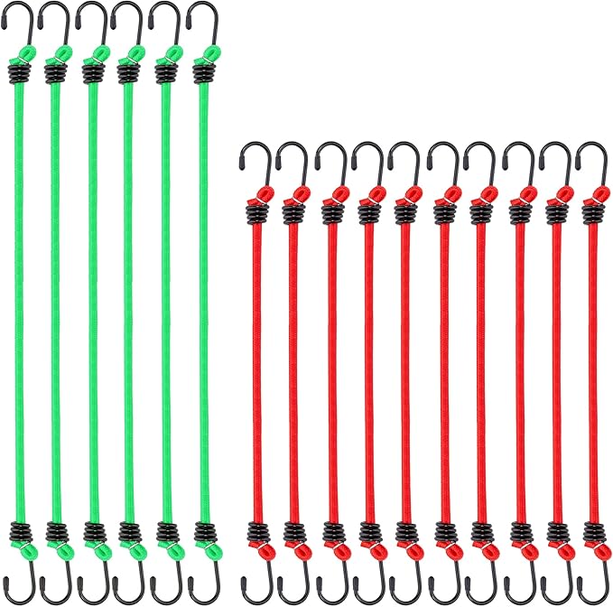 Cartman 8mm 16Pack Bungee Cords, 6pcs 32"& 10pcs 24" with Steel Hook