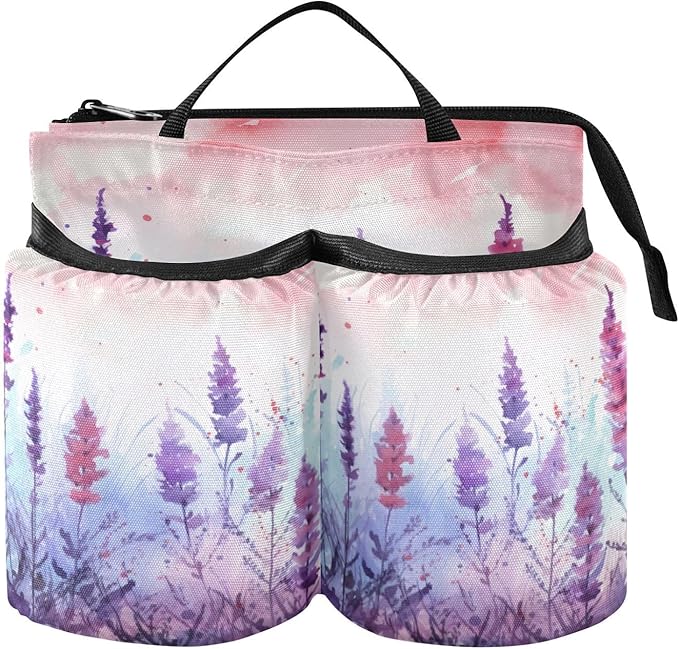 Lavenders Flowers Butterflies Purple Travel Luggage Cup Holder for Suitcase Free Hands Drink Carrier with Storage Pockets for Coffee Mugs Bottles