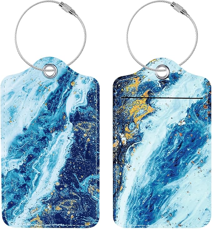 Luggage Tags for Suitcases, 2 Pack Cute PU Leather Suitcase Tag Identifiers TSA Approved with Stainless Steel Loop and Address Card for Baggage Tag for Cruise Airport Travel Essentials by Chelmon