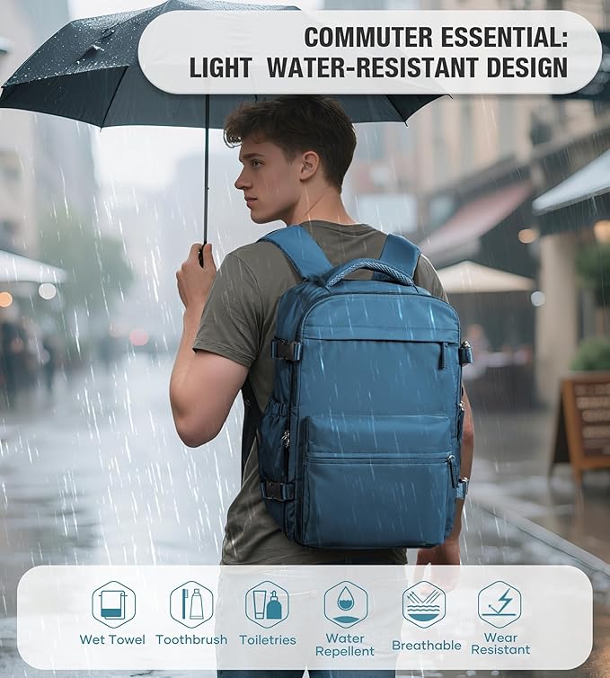 VECAVE Vacuum Travel Backpack with Pump for Women, Personal Item Carry on Backpacks Flight Approved for Men,Laptop Waterproof Work Compression bags Casual Daypack(Blue)