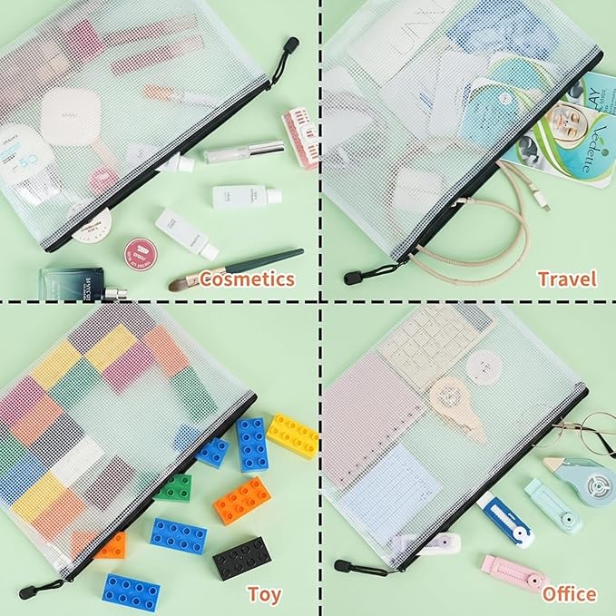 EOOUT 40pcs A4 Zipper Pouch Bags, Mesh Pouch Bags for Board Games & Puzzles Supplies, Waterproof Document Zipper Cases for School Toys Office Cosmetics Travel Storage,Black