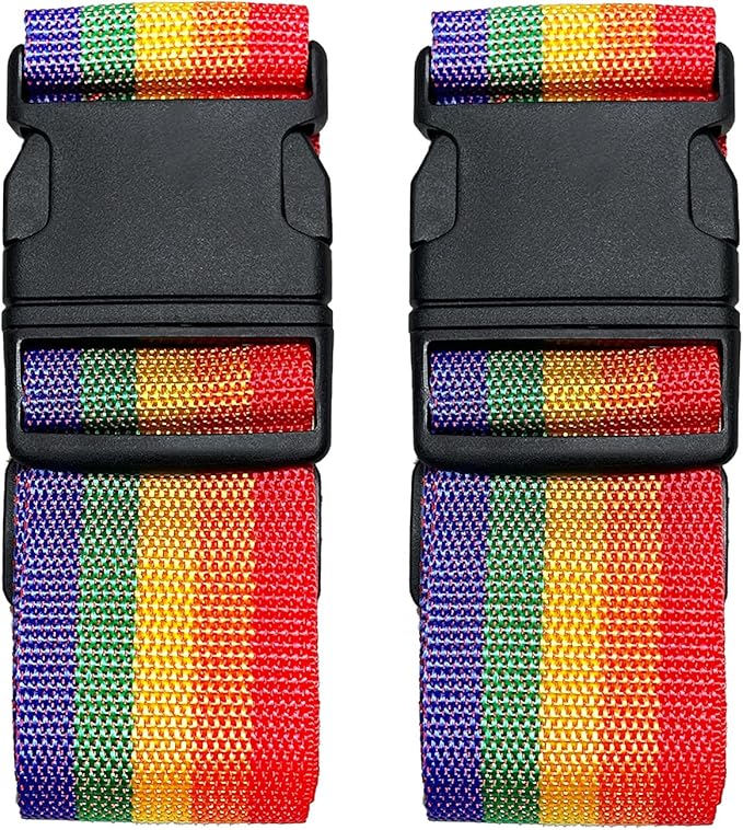2 Pack Suitcase Belts, Adjustable Luggage Straps, Bright Colors Travel Packing Straps with Quick Release Buckle (Rainbow)