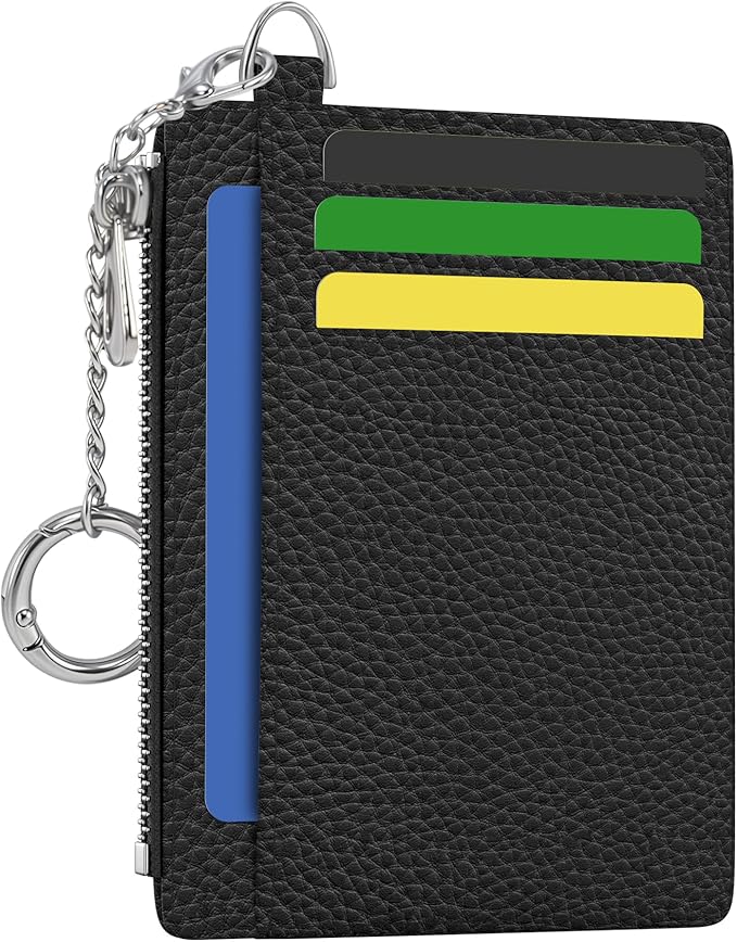 Hancynir Black Minimalist Small Wallet Women Credit Card Holder, Slim RFID Blocking Keychain Card Wallets, Mini Front Pocket PU Leather Thin Travel Zipper Coin Cash Ladies Wallet Organizer Gifts