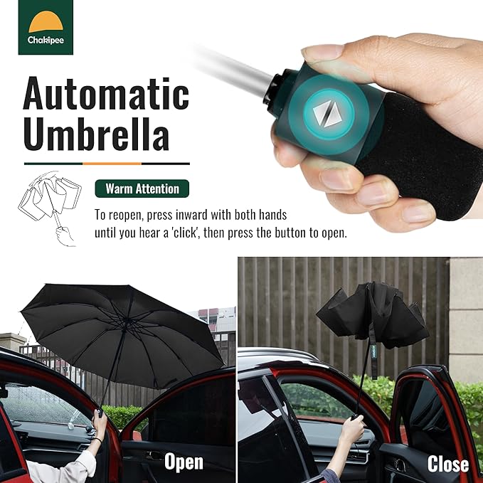 Travel Compact Umbrella Windproof - Portable Automatic Umbrellas for Rain, Inverted Folding Umbrella for Men and Women