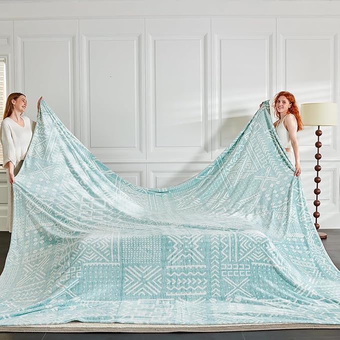 Soft Cozy 120x120 Inches Seamless Oversized King Fleece Blanket, Giant 10'x10' California King Blanket Extra-Large Flannel Blankets for Bed, Sofa, Couch, Travel, Symbol Light Blue