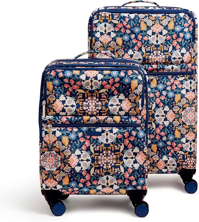 Vera Bradley Women's Softside Rolling Suitcase Luggage, Enchanted Mandala Blue, 22" Carry On & 27" Check In