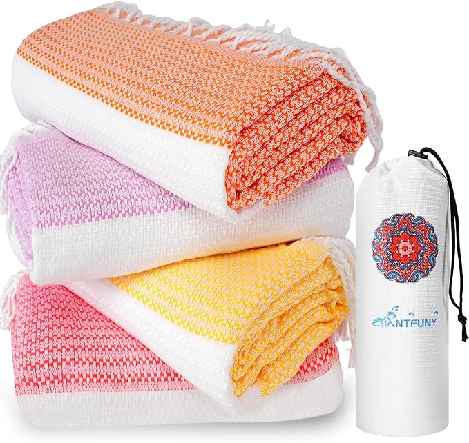 4 Packs Turkish Beach Towels Oversized Swim Towel Set Bulk Quick Dry Bath Pool Sand Free Extra Large Xl Big Blanket Adult Travel Essentials Cruise Accessories Must Have Clearance Vacation Stuff