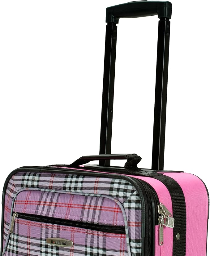 Rockland Fashion Softside Upright Luggage Set,Expandable,Lightweight,Telescopic Handle,Wheel, Pink Cross, 2-Piece Set (14/19)