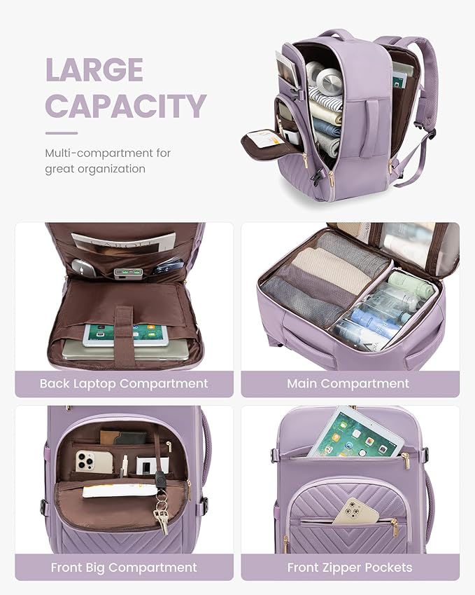 LOVEVOOK Large Travel Backpack for Women, TSA Carry on Backpack for Airplanes, 40L Personal Item Travel Bag fits 17" Laptop, Waterproof Carry on Bag Flight Approved with 4 Packing Cubes