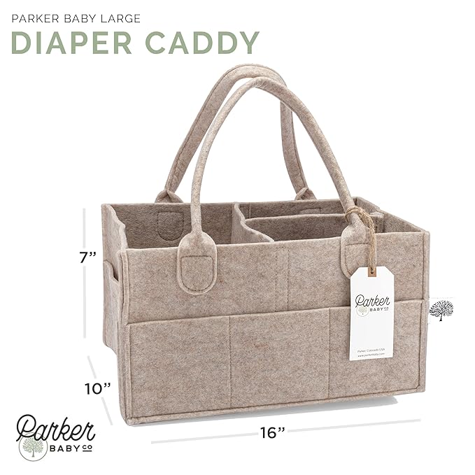 Parker Baby Co. Diaper Caddy - Nursery Storage Bin and Car Organizer for Diapers and Baby Wipes - Oatmeal, Large