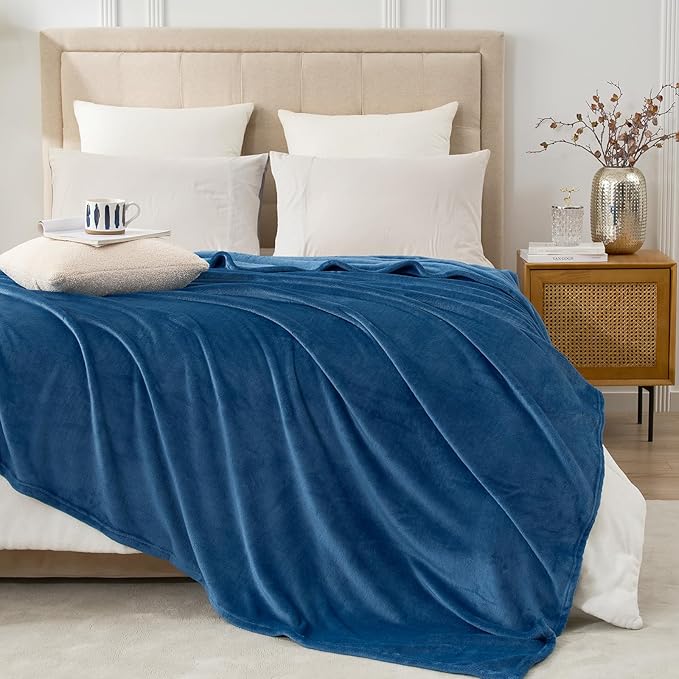 Hansleep Fleece Mineral Blue King Blanket, Flannel Fuzzy Plush Cozy Blanket for All Seasons, Mineral Blue, King 90x108 Inches