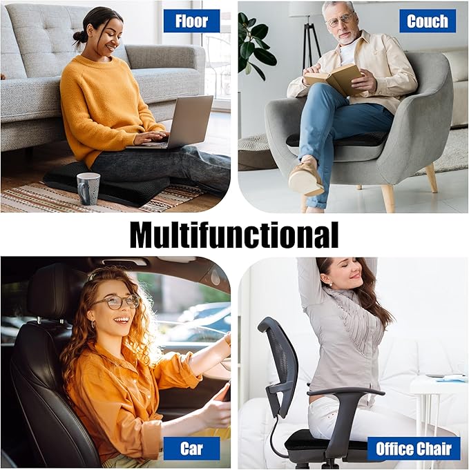 HOMBYS Tufted Furry Recliner Seat Cushion for Elderly Foam Curved Edge Large Square Seat Cushion for Recliner Chair, Floor Pillow, Office Chair, Car, No Pressure on Thighs(Black)