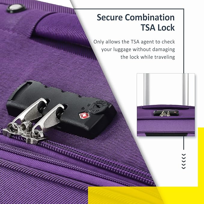 3 Piece Softshell Expandable Luggage Sets, Lightweight Travel Suitcase Set with TSA Lock and 360°Swivel Spinner Wheels, Durable Softside Luggage for Men Women, 22 in/26 in/30 in, Purple