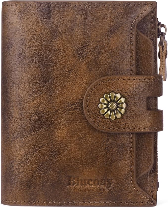 Wallet Women,RFID Blocking Leather Womens Wallet Bifold Compact Card Holder Small Wallet for Women with Removable ID Window Darkbrown