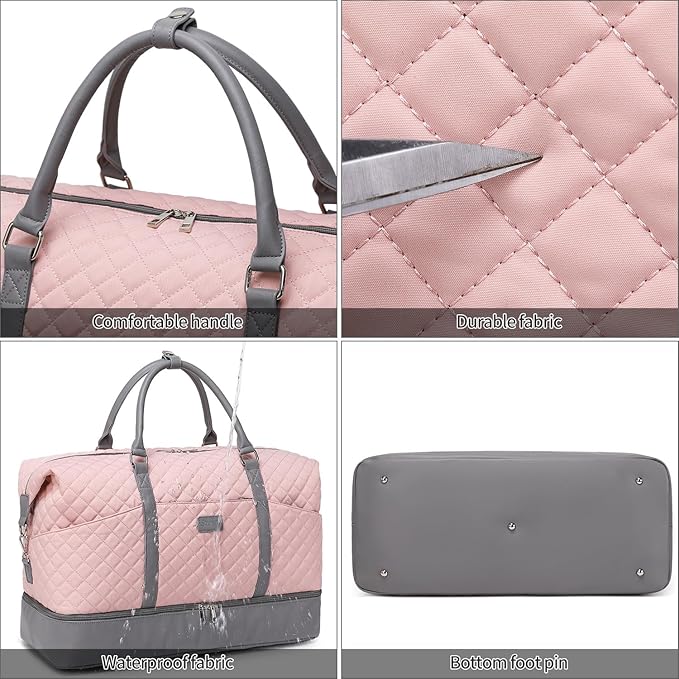Weekender Bag, Large Travel Duffel Bag for Women, Carry on Overnight Bag with Shoe Compartment and Toiletry Bags