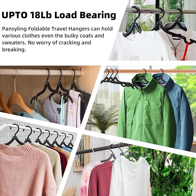 12pcs Black Travel Hangers with 24pcs Clips Foldable for Suitcase, Portable Folding Clothes Hangers, Cruise Ship Essentials Drying Rack for Portable Travel Accessories