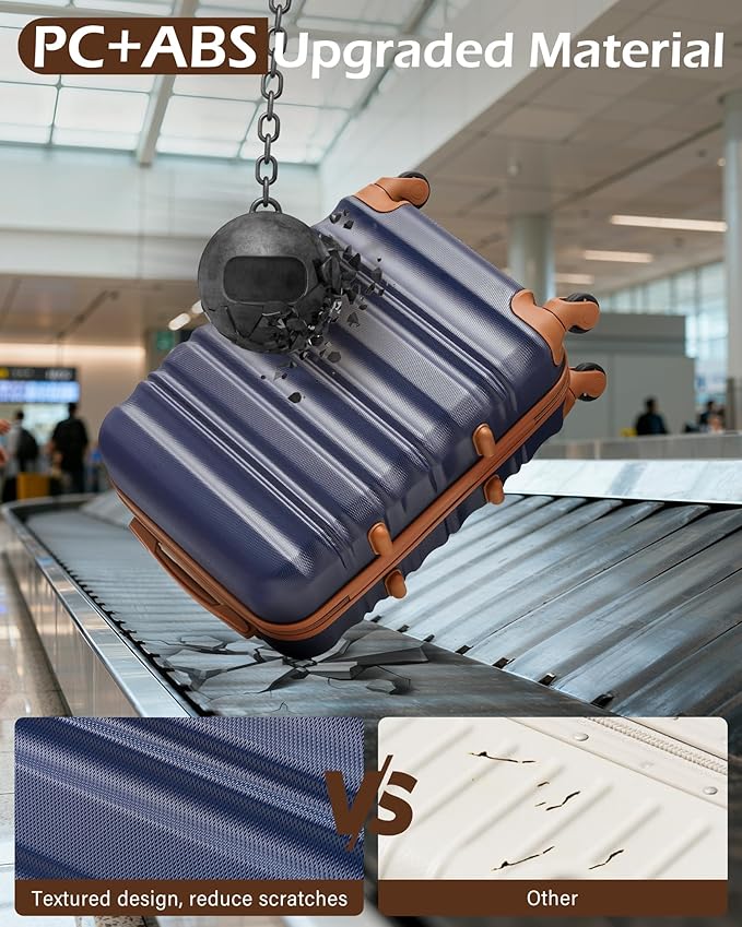LONG VACATION Carry On Luggage Sets 3 Piece 20 Inch Suitcase Set, ABS+PC Hardshell Lightweight Travel Luggage with Spinner Wheels & YKK Zipper TSA Lock (20 INCH (BP/TB), NAVY)