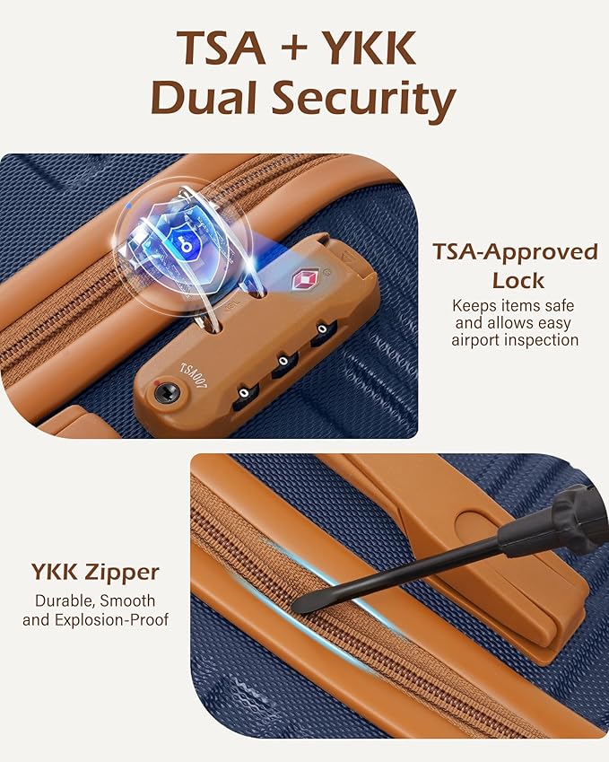 LONG VACATION 3 Piece Carry On Luggage 20 Inch Carryon Suitcase with Spinner Wheels, ABS+PC Hardshell Suitcase set with TSA Lock & YKK Zipper