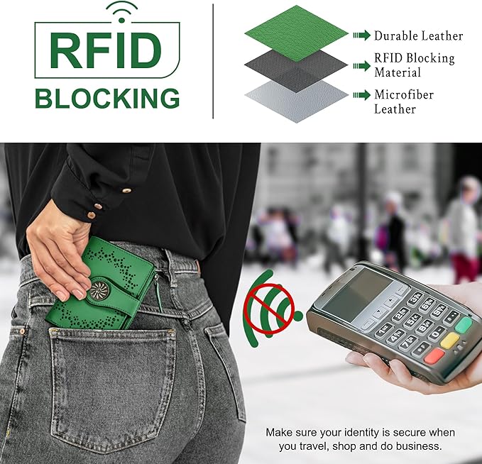 Tipmile Small Wallet for Women Bifold RFID Blocking Card Holder Leather Wallets with Zipper Coin Pocket
