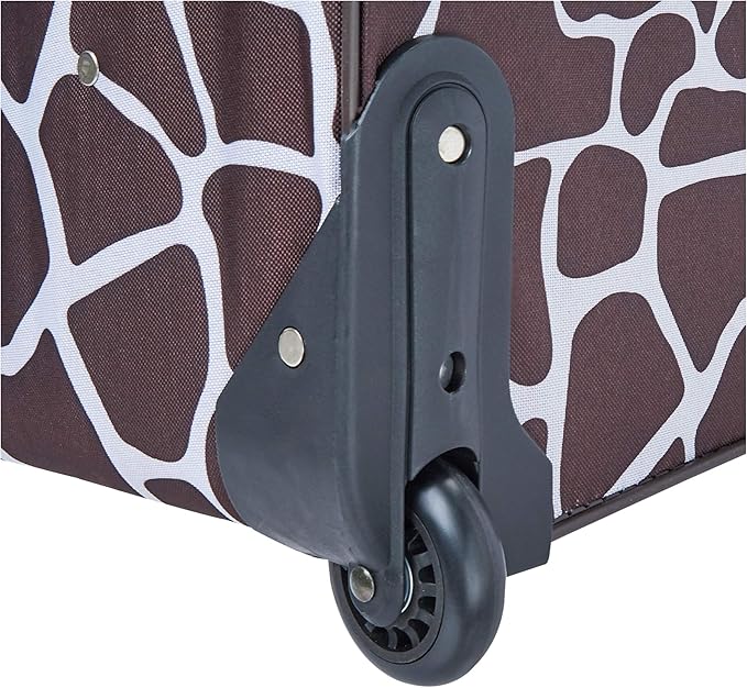 Rockland Fashion Softside Upright Luggage Set, Telescoping Handles, Pink Giraffe, 4-Piece (14/19/24/28)