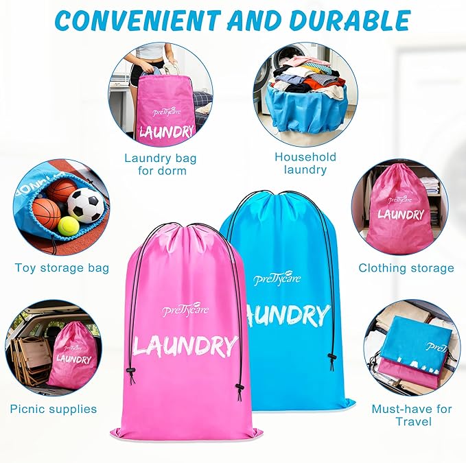 PrettyCare 2 XL (35.5 x 23.6 in) Travel Laundry Bags for Delicates, Washable Dirty Clothes Organizer - Easy to Hold 4 Loads of Laundry, Large Enougha for Laundry Hamper or Basket Travel Essentials