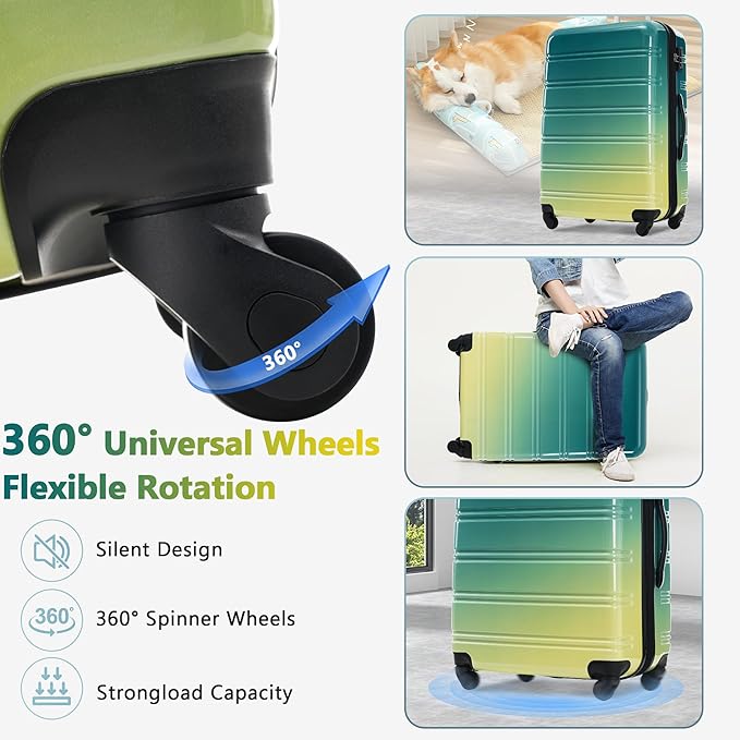 Merax Luggage Sets 3 Piece, Hardside Expandable Suitcase Set with Spinner Wheels, Lightweight Multicolor 20+24+28 IN Suitcase with Carry on Luggage, Green and Yellow