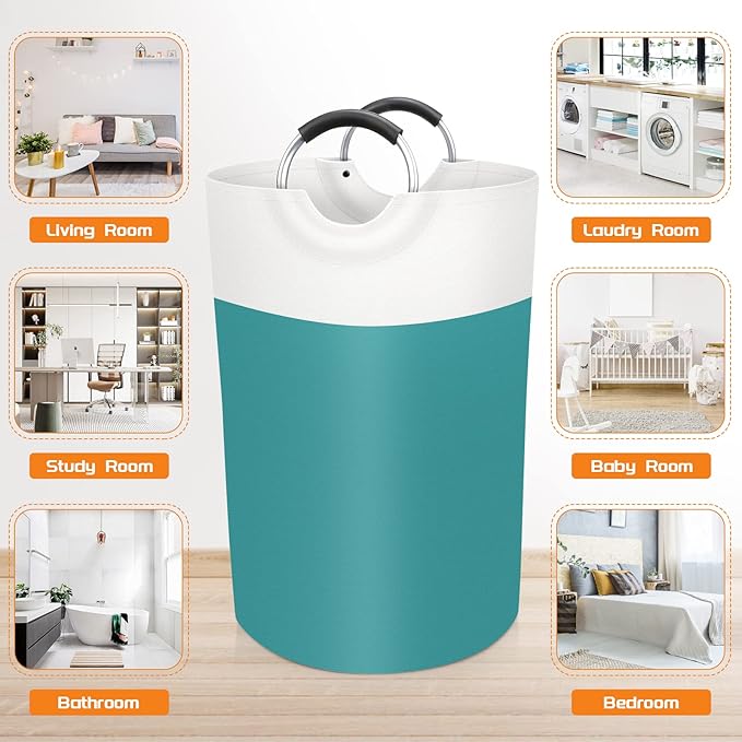 BlissTotes 75L Laundry Basket, Freestanding Laundry Hamper, Collapsible Dirty Clothes Hamper, Waterproof Fabric with Foam Protected Aluminum Handles for College, Dorm, Family (Green)