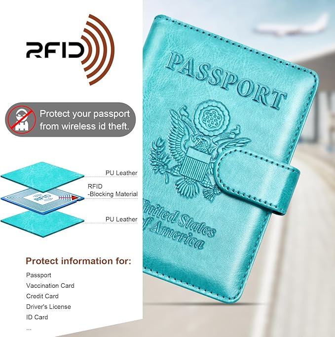 Herain Passport Holder for Travel Cruise Essentials, 2 Pcs Passport Cover Wallet Case Travel Gifts Women Men Family, RFID Passports Book Card Holders Travels Accessories Must Haves