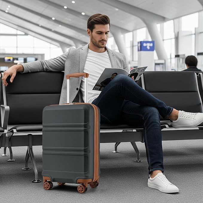 Kono Carry On Luggage 22x14x9 Airline Approved with Spinner Wheels,Lightweight PC+ABS 20 Inch Luggage with TSA Lock,Expandable Hard Shell Carry On Suitcases for Men Women,Apricot Grey