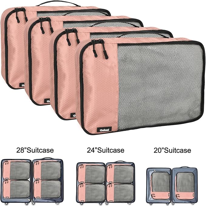Packing Cubes for Travel Essentials,4 Set Packing Cubes for Suitcases,Lightweight Mesh Luggage Organizer Bag,Meat pink