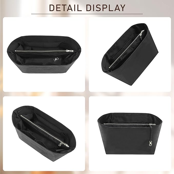 Doxo Tote Bag Organizer Insert Compatible with Long Champ Medium, G.oyard PM, Neverfull MM and More, Light Waterproof DupontPaper le pliage Longchamp Medium Organizer Insert(Black, M)