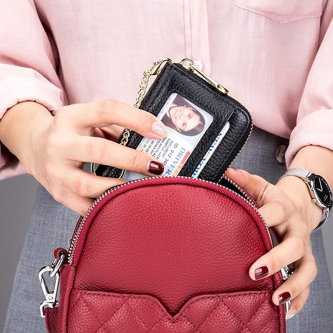 imeetu RFID Credit Card Holder, Small Leather Zipper Card Case Wallet for Women