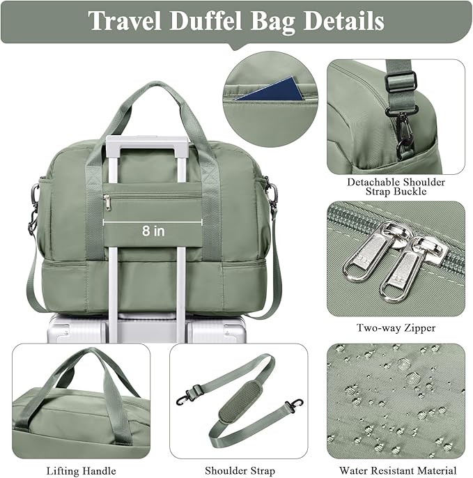 Travel Duffel Bags for Women, Carry-on Overnight Weekender Bag with Wet Pocket & Toiletry Bag, For Spirit Airlines 18x14x8 Personal Item Bag