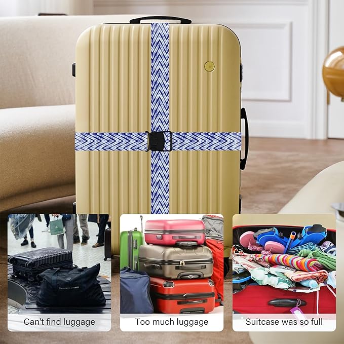 2 Pack Luggage Straps for Suitcases, Adjustable Travel Belt with Double Lock and Quick Release Buckle, Heavy Duty Nylon Bag Packing Strap, Unique Identifiers Business Travel Accessories-Blue Wave