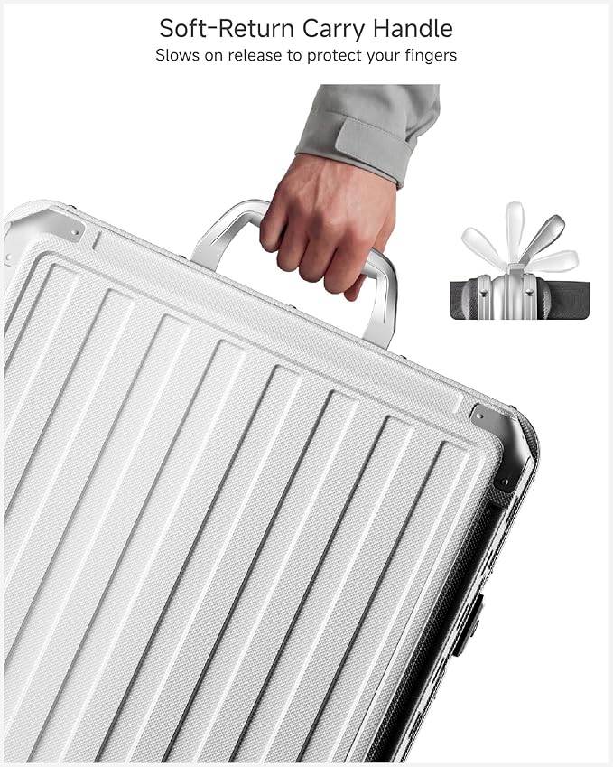 Carry On Luggage with Spinner Wheels, 8010S Aluminum Frame Zipperless Polycarbonate Hard Shell Suitcase (ZX-Core, Silver, 20 Inch)