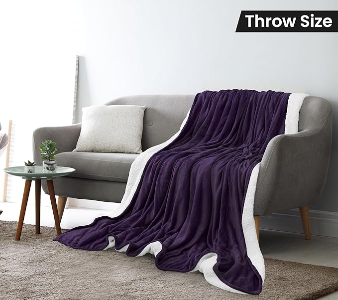 Utopia Bedding Sherpa Blanket Throw Size (Plum, 50x60 Inches) - Soft Lightweight Plush Fleece Reversible Blanket for Bed, Sofa, Couch, Camping and Travel