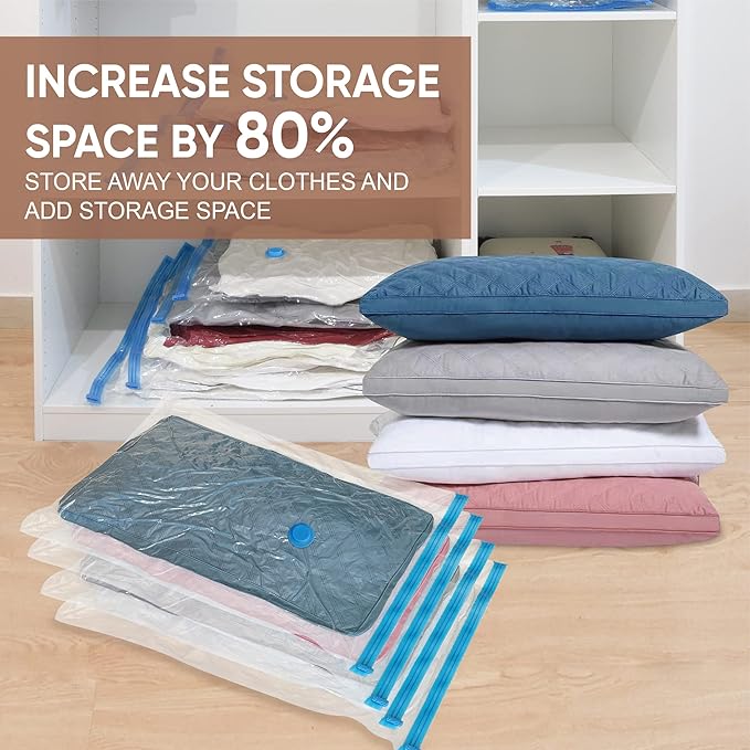 Vacuum Storage Bags, Vacuum Seal Space Saver Bags for Clothing, Travel Lugggage, Carry-on, Blankets, Comforters,Pillow, Bedding, 10 Small