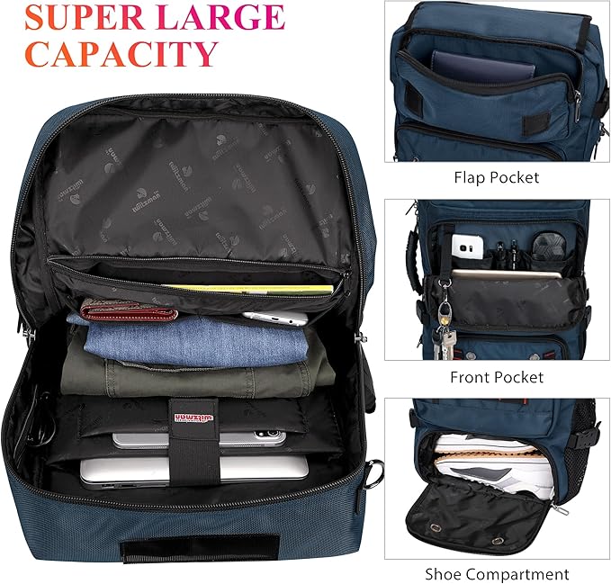 WITZMAN Carry on Travel Backpack for Men Women Airline Approved Convertible Nylon Duffle Backpack Luggage Bag (B682 Blue)
