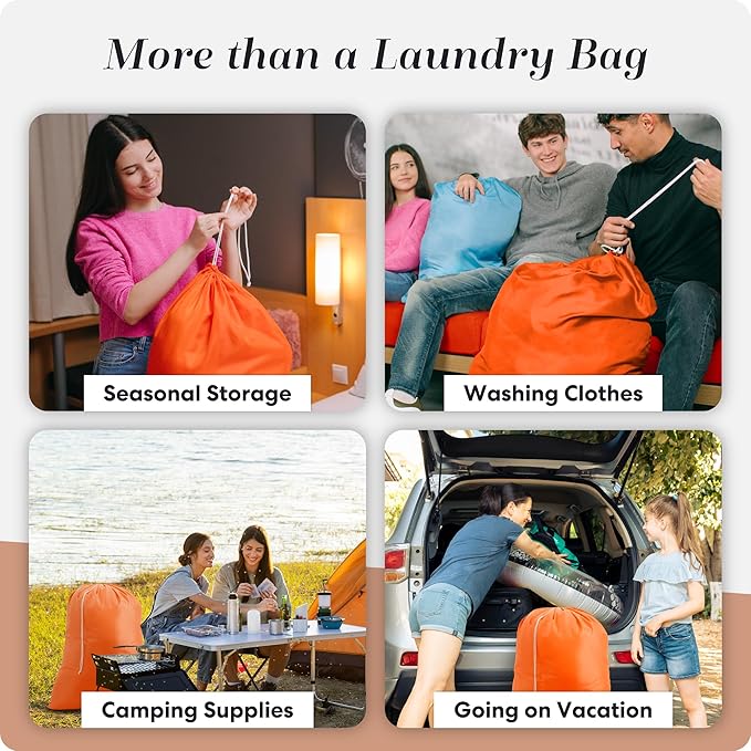Handy Laundry XL Laundry Bag – Heavy Duty Nylon, Large 22" x 32", Durable Drawstring Closure, Machine Washable, Extra Large Dirty Clothes Storage for Travel, Dorm, Hamper, Orange