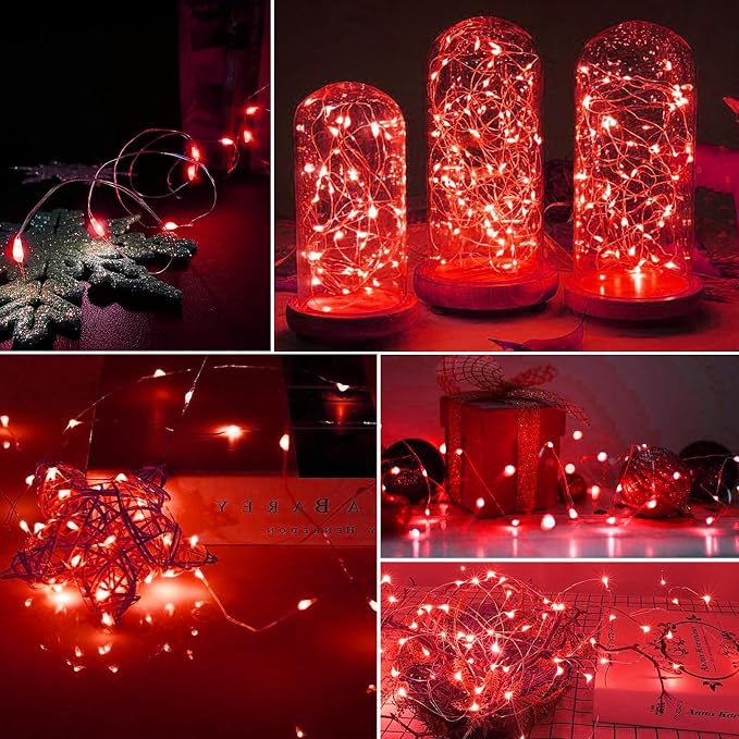 AIKEI 48 Pack LED Fairy Lights Battery Operated, Fairy String Lights 3 Modes Waterproof 7 Feet 20 Led Firefly Starry Lamps for Wedding Party Bedroom Garden Valentines Christmas Decoration Red