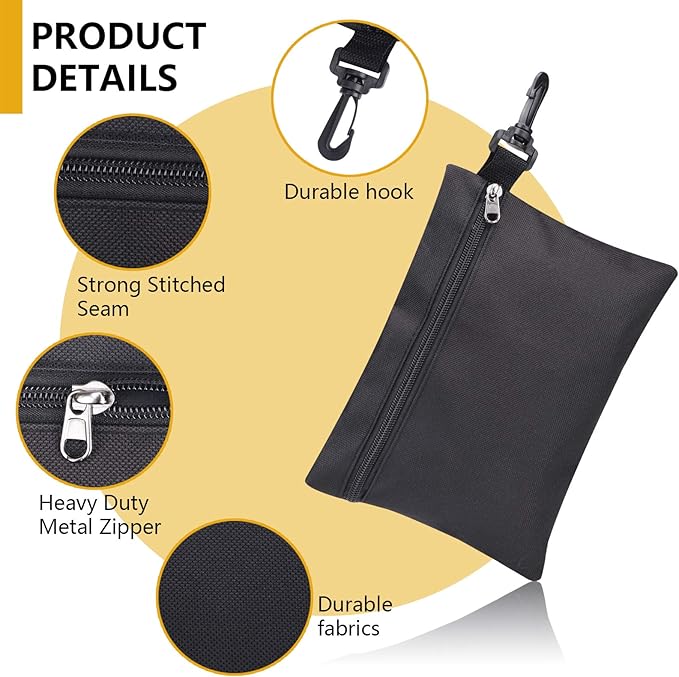 QCWN 3 Pack Small Zipper Tool Pouch Bags Heavy Duty 600D Oxford Waterproof Multipurpose Organizer For Tools Electronics Stationery Pencil Case With Carabiner Clip For Men Black