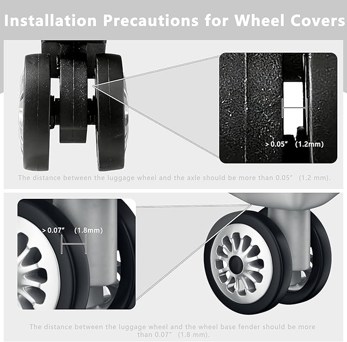 8 Pcs Upgraded Luggage Wheel Covers, Suitcase Protector, Wear-Resistant Anti-Noise Silicone Wheel Covers for 2-2.4” Spinner Wheels, Travel Accessories for Carry On Luggage (Grey, Small)