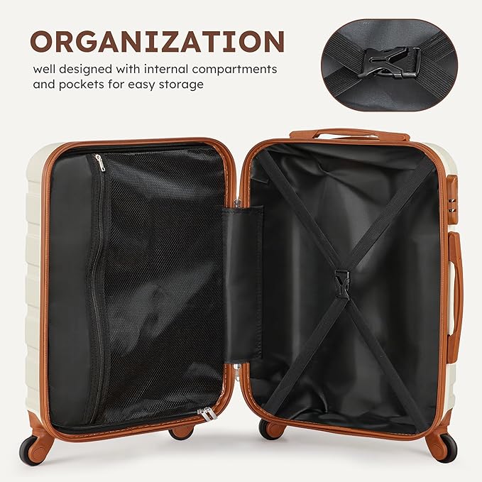 Suitour 4 Piece Luggage Sets, Hard Shell Suitcase Set with Spinner Wheels 16 20 24 28inch Travel Sets(Beige Tan)